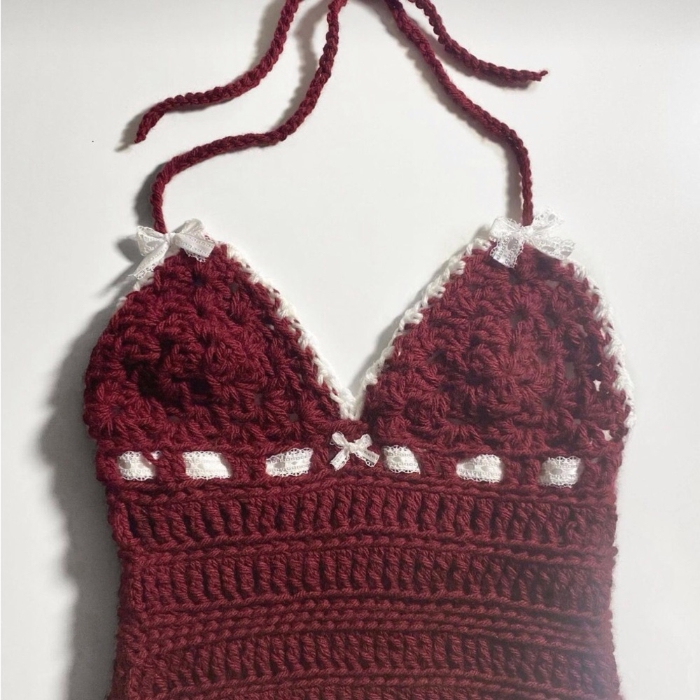 Handmade Burgundy Crochet Halter Top